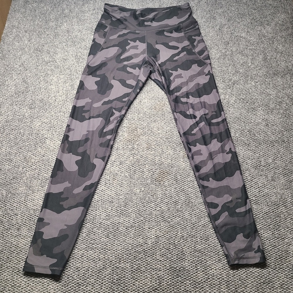 Old Navy Active Powersoft Camo Leggings XL Tall Gray Black High Waist Pockets
